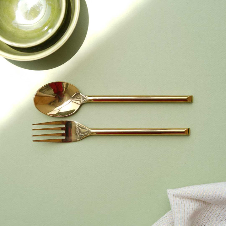 Hiraeth Gold Spoon &amp; Fork Set Amalfiee Ceramics