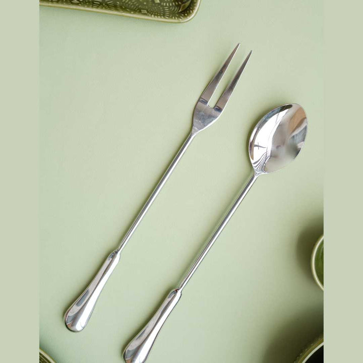 Hiraeth Silver Salad Spoon &amp; Fork Set Amalfiee Ceramics