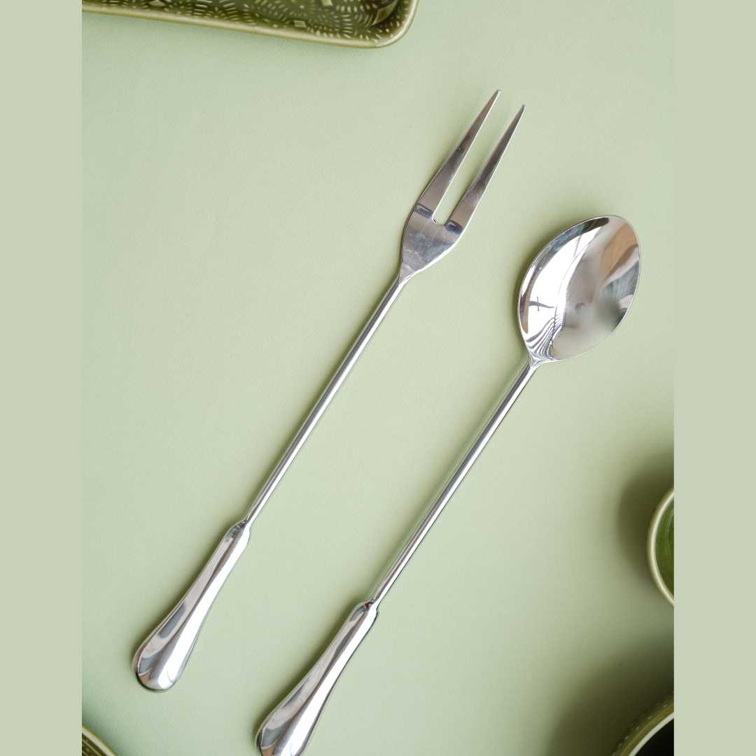 Hiraeth Silver Salad Spoon & Fork Set Amalfiee Ceramics