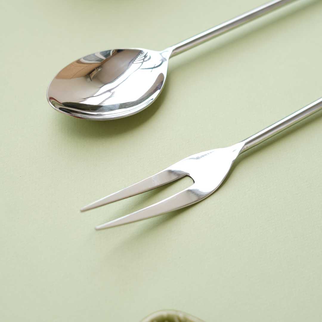 Hiraeth Silver Salad Spoon & Fork Set Amalfiee Ceramics