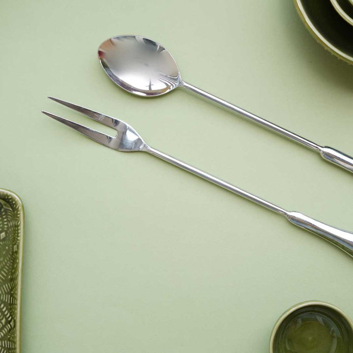 Hiraeth Silver Salad Spoon &amp; Fork Set Amalfiee Ceramics