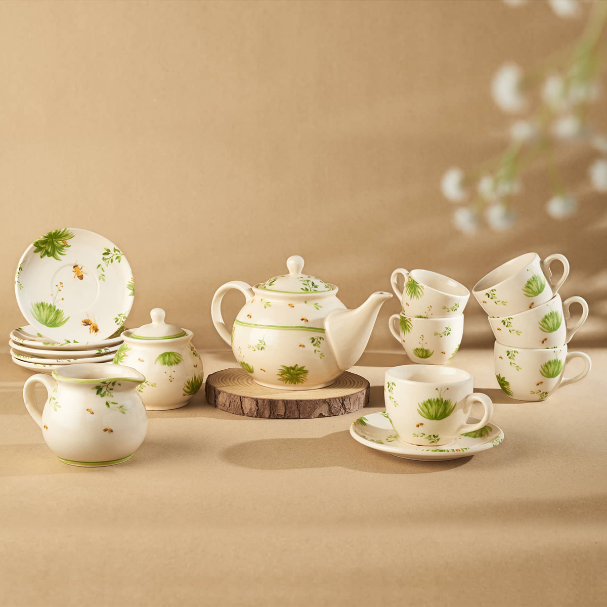 Honey Nectar Floral Ceramic Tea Set of 7 pcs