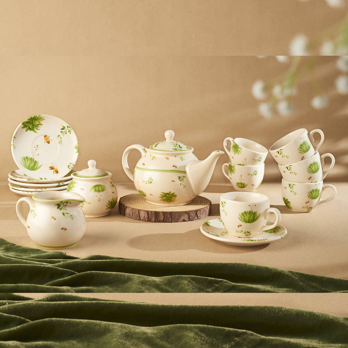 Honey Nectar Floral Ceramic Tea Set of 7 pcs