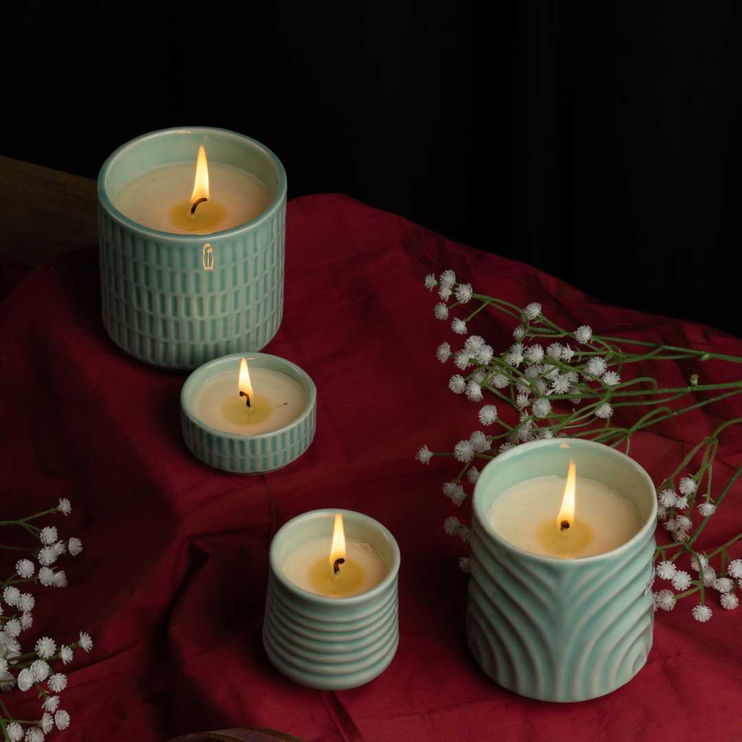 Jade Lavish Ceramic Scented Candle set of 4 Amalfiee Ceramics