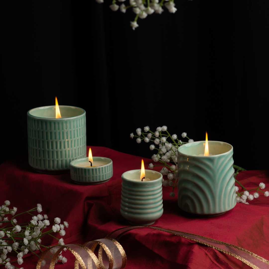 Jade Lavish Ceramic Scented Candle set of 4 Amalfiee Ceramics