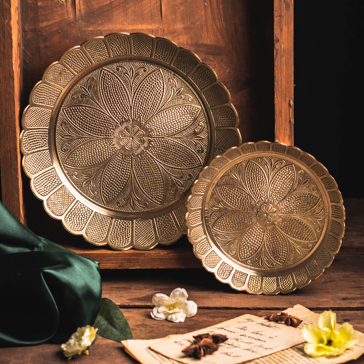 Saubhagya Serving Platters and Decor with Gold Finish Set of 13