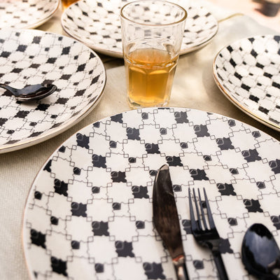 Shatranj Black and White Printed Dinner Set of 12 pcs