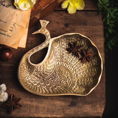 Brass Astonishing Artistic Peacock Platter