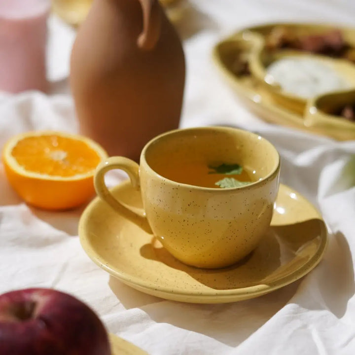 Pinacolada Ceramic Cup &amp; Saucer Set of 2 Amalfiee Ceramics