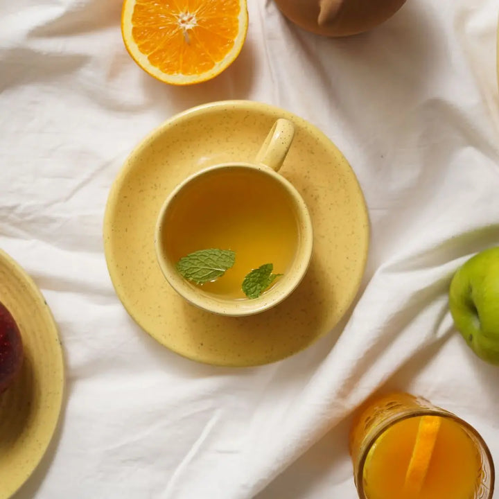 Pinacolada Ceramic Cup &amp; Saucer Set of 2 Amalfiee Ceramics