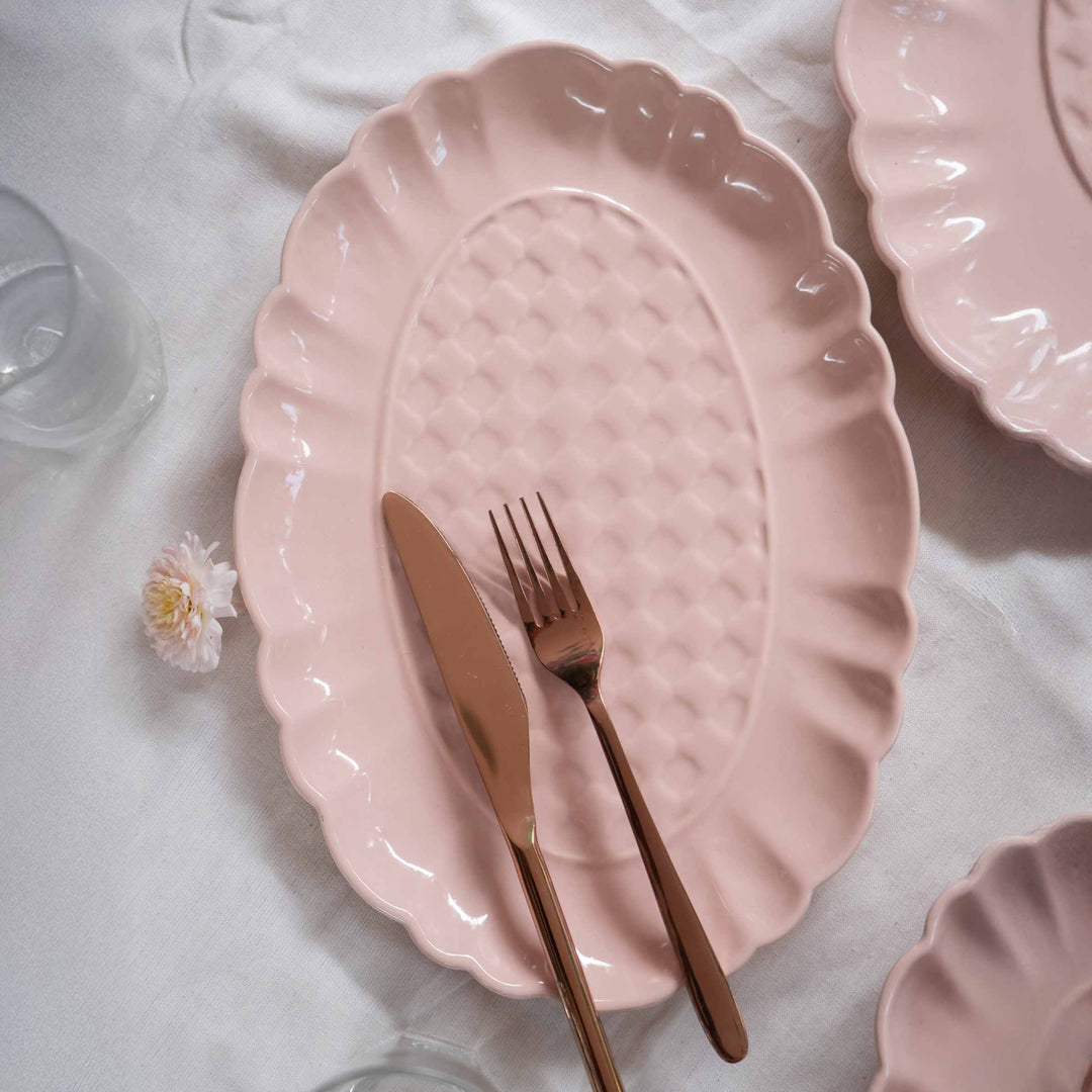 Blush Pink Artisanal Ceramic Oval Platter Set of 2