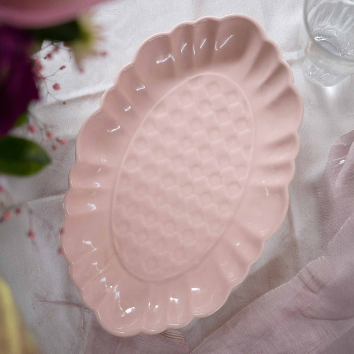 Blush Pink Artisanal Ceramic Oval Platter Set of 2