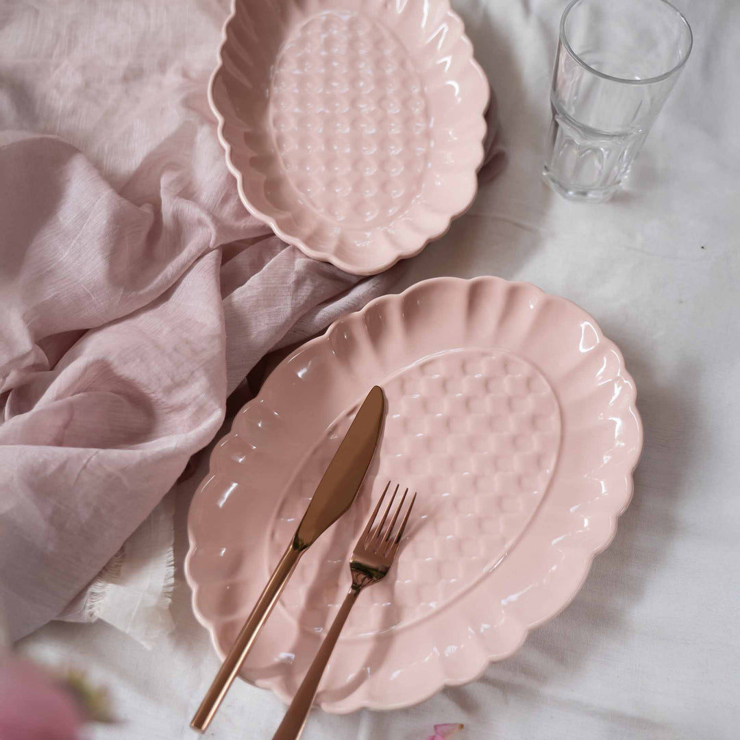 Blush Pink Artisanal Ceramic Oval Platter Set of 2