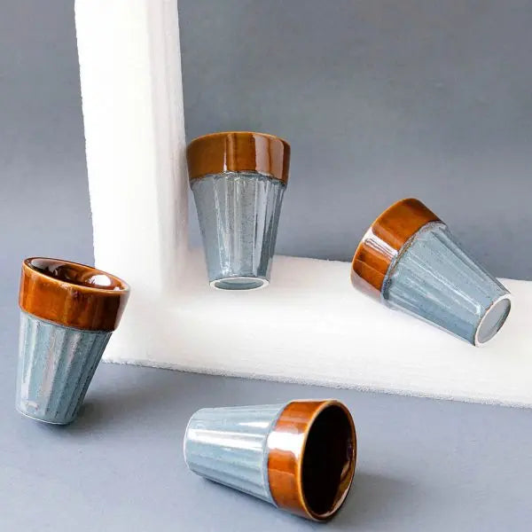 Popsicle Handmade Ceramic Blue Small Glasses Set of 4 Amalfiee Ceramics
