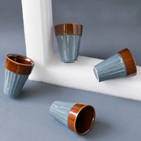 Popsicle Handmade Ceramic Blue Small Glasses Set of 4 Amalfiee Ceramics