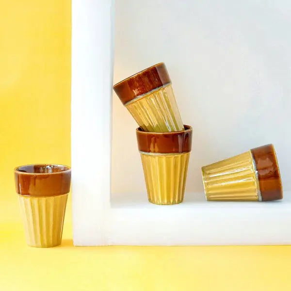 Popsicle Handmade Ceramic Yellow Small Glasses Set of 2 Amalfiee Ceramics