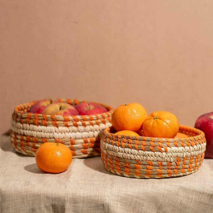 Bunaee Handcrafted Beige &amp; Brown Sabai Grass Multipurpose Storage Box Set of 2
