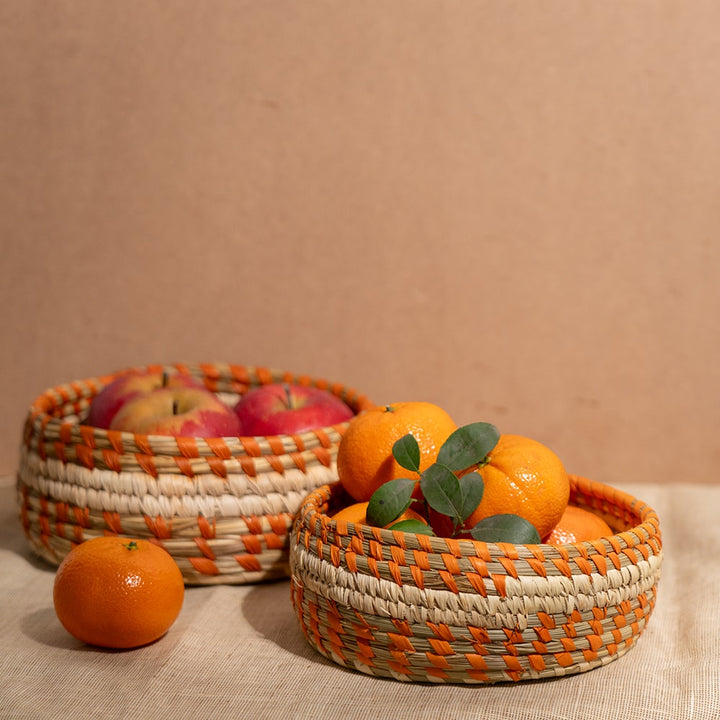 Bunaee Handcrafted Beige &amp; Brown Sabai Grass Multipurpose Storage Box Set of 2