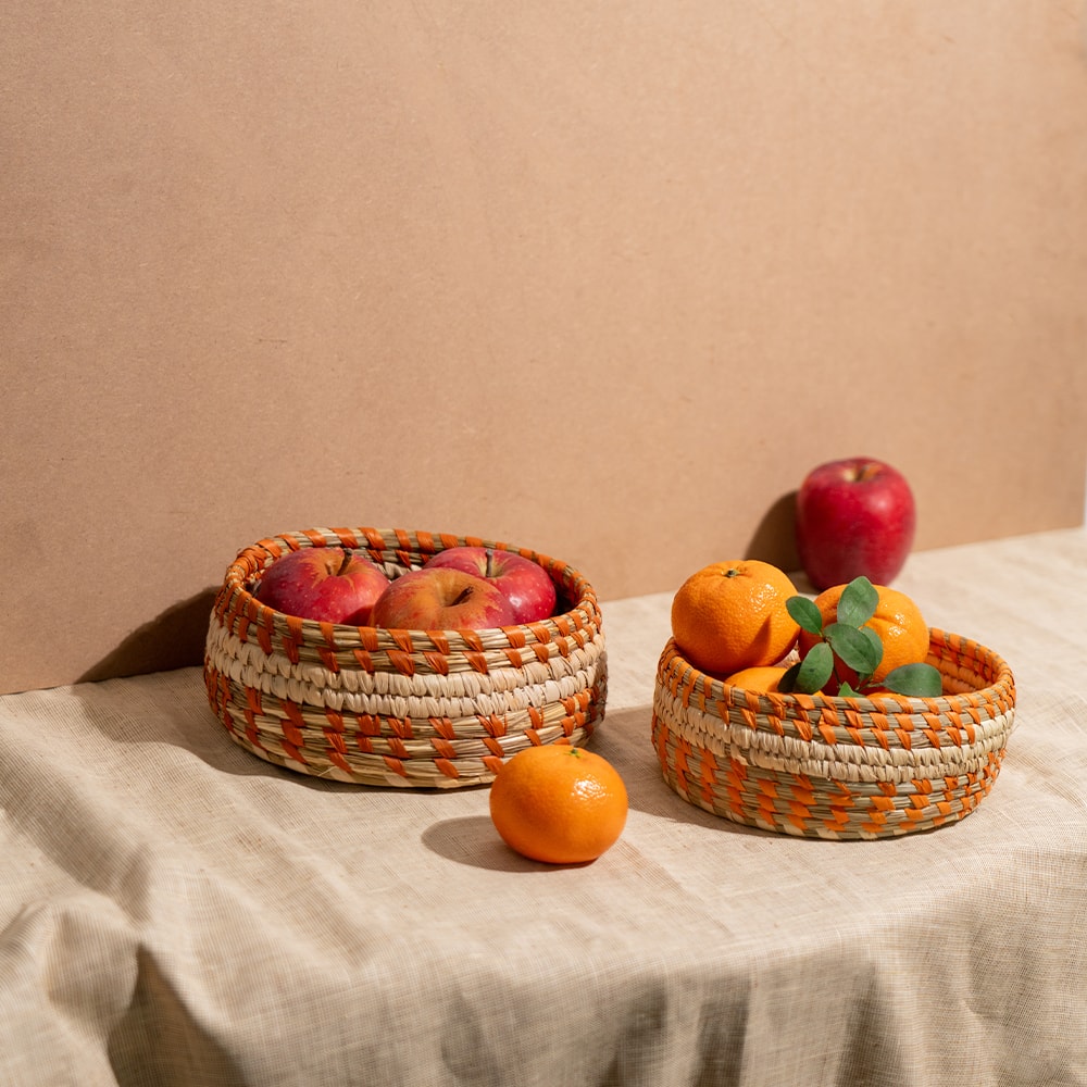 Bunaee Handcrafted Beige &amp; Brown Sabai Grass Multipurpose Storage Box Set of 2