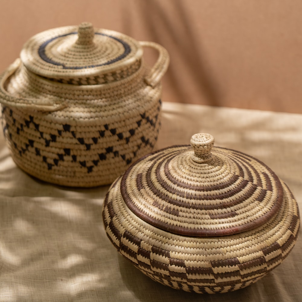 Bunaee Sabai Handcrafted Beige &amp; Black Sabai Grass Multipurpose Container Set of 2