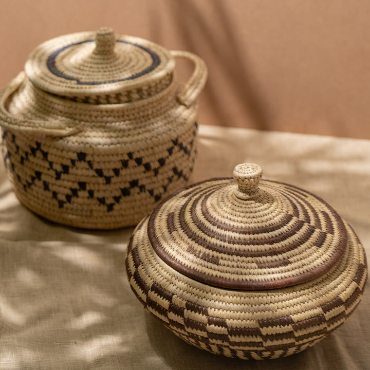 Bunaee Sabai Handcrafted Beige &amp; Black Sabai Grass Multipurpose Container Set of 2