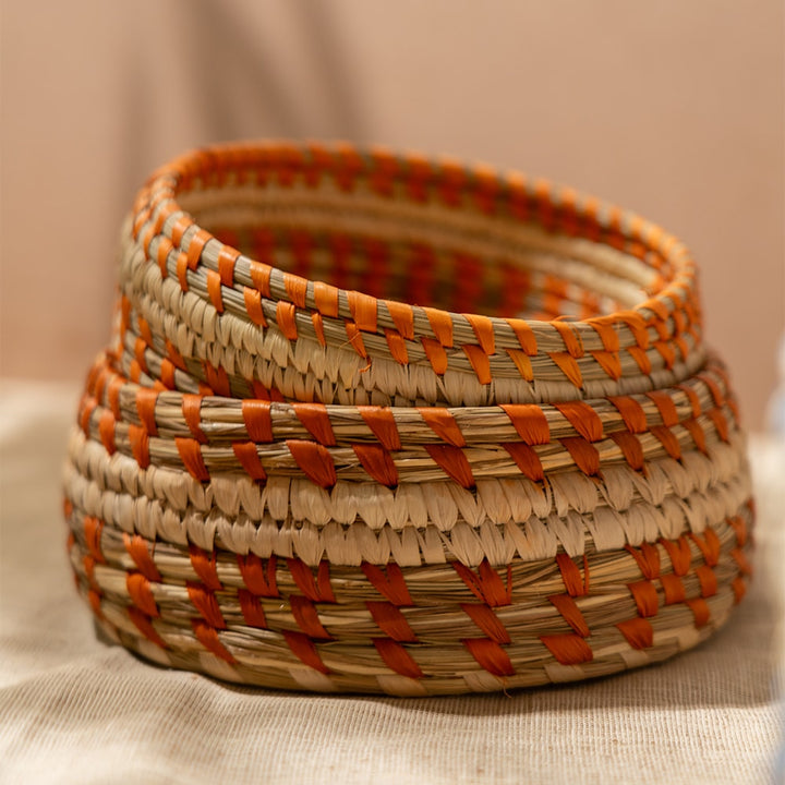 Bunaee Handcrafted Beige &amp; Brown Sabai Grass Multipurpose Storage Box Set of 2