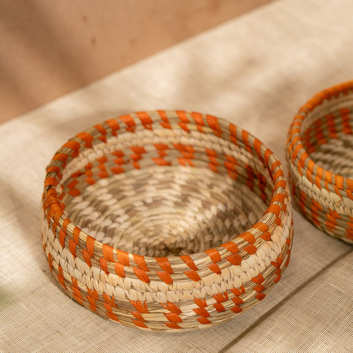 Bunaee Handcrafted Beige &amp; Brown Sabai Grass Multipurpose Storage Box Set of 2