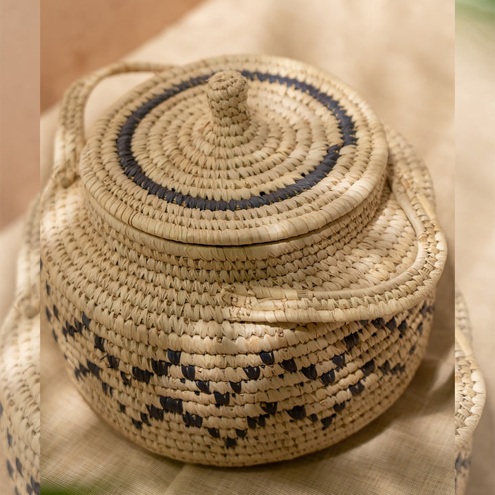 Bunaee Sabai Handcrafted Beige &amp; Black Sabai Grass Multipurpose Container Set of 2