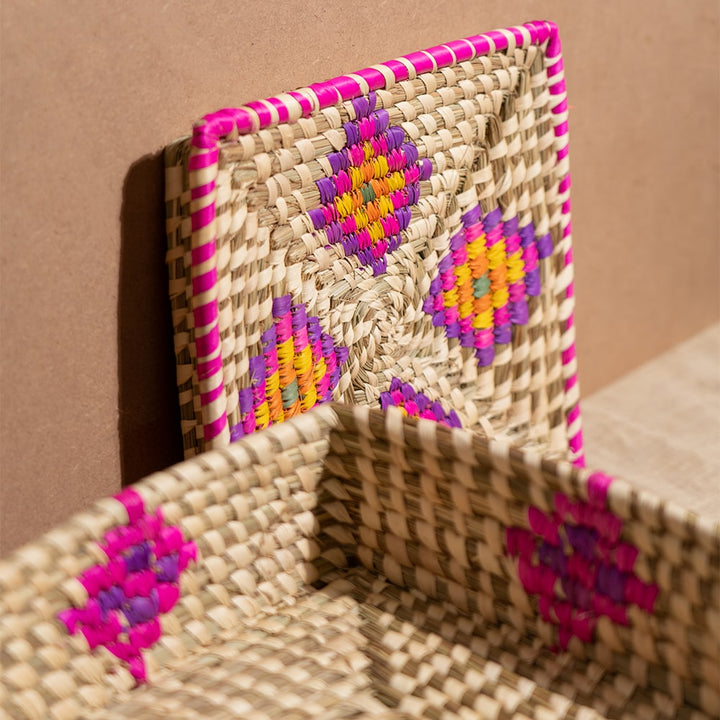 Bunaee Sabai Pink and Beige Handcrafted Storage Box