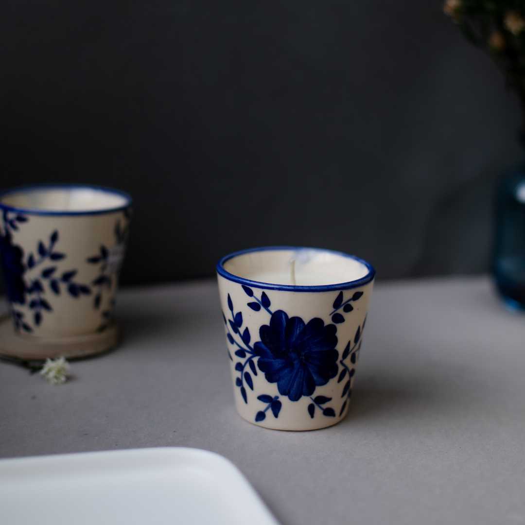 Sanaah Exclusive Handpainted Ceramic Glass Scented Candle Amalfiee Ceramics