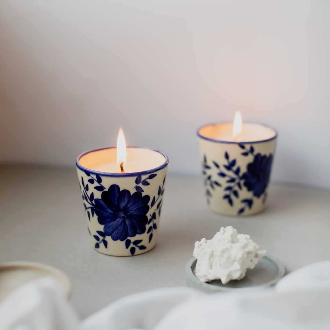 Sanaah Exclusive Handpainted Ceramic Glass Scented Candles Set of 2 Amalfiee Ceramics
