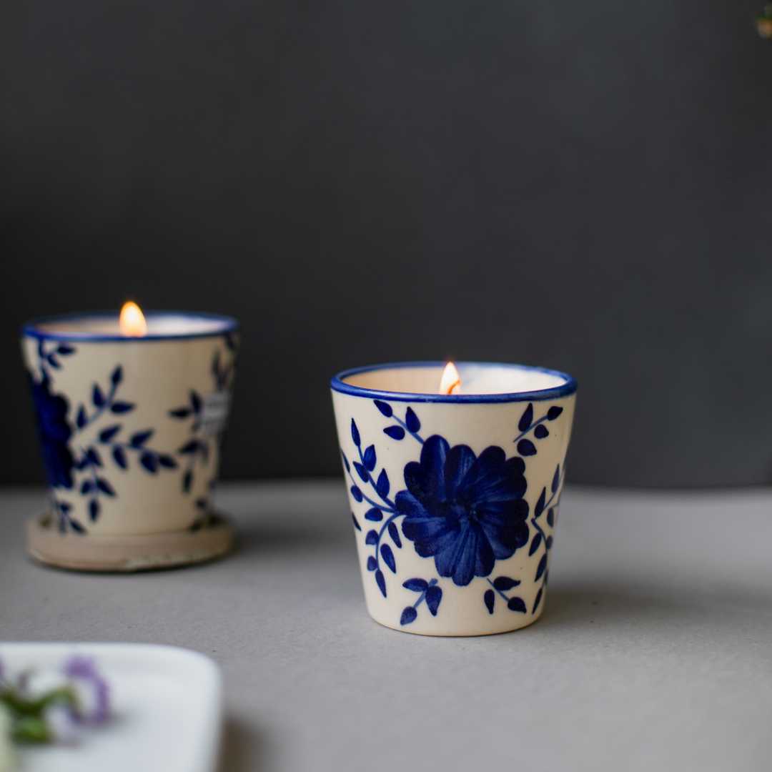Sanaah Exclusive Handpainted Ceramic Glass Scented Candles Set of 2 Amalfiee Ceramics
