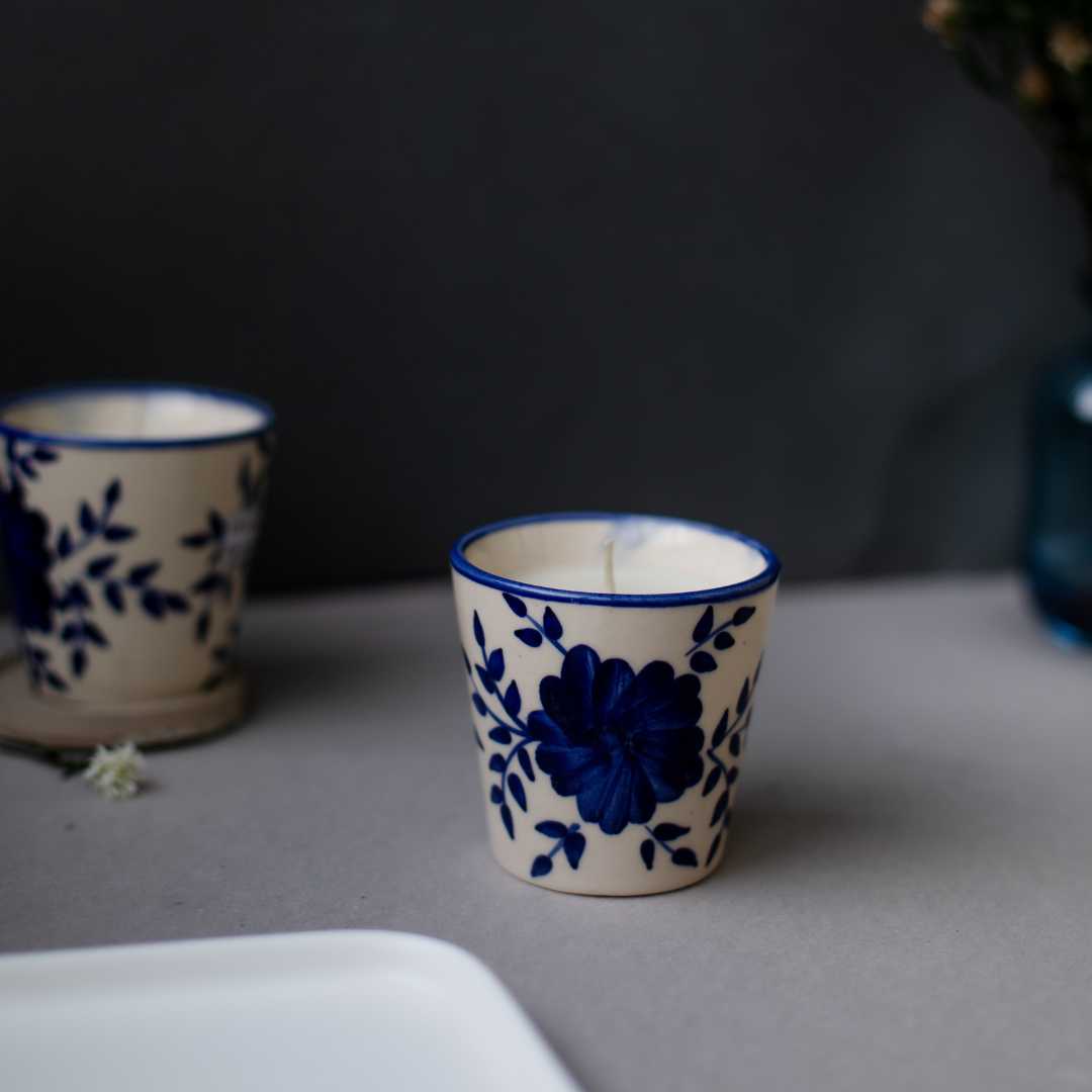 Sanaah Exclusive Handpainted Ceramic Glass Scented Candles Set of 2 Amalfiee Ceramics