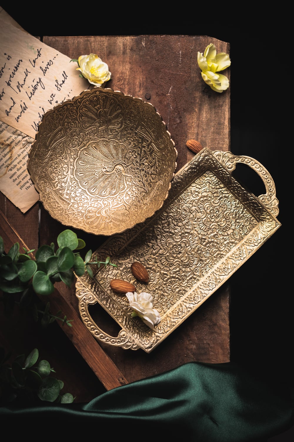 Saubhagya Brass Serving Tray and Large Serving Bowl