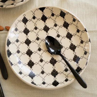 Shatranj Black and White Printed Dinner Set of 36 pcs