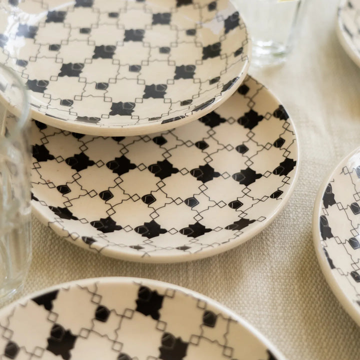 Shatranj Black and White Printed Dinner Set of 21 pcs