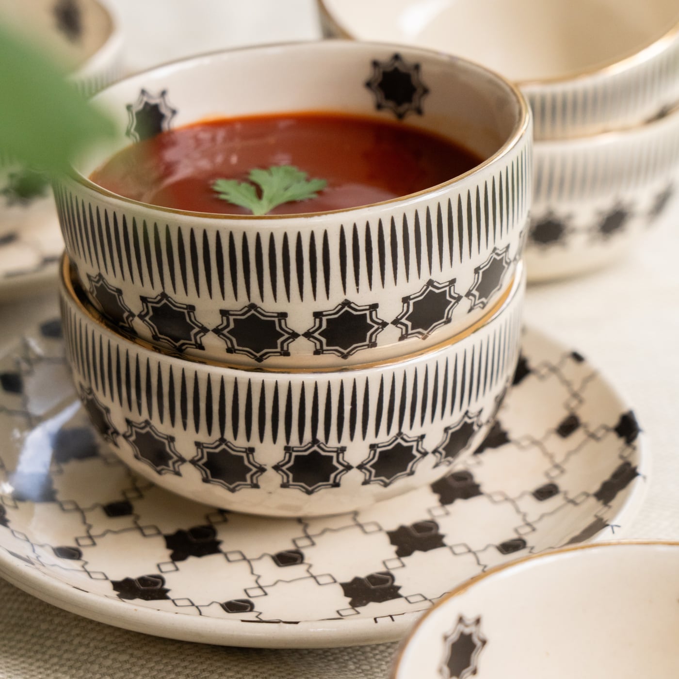 Shatranj Black and White Printed Soup Bowl