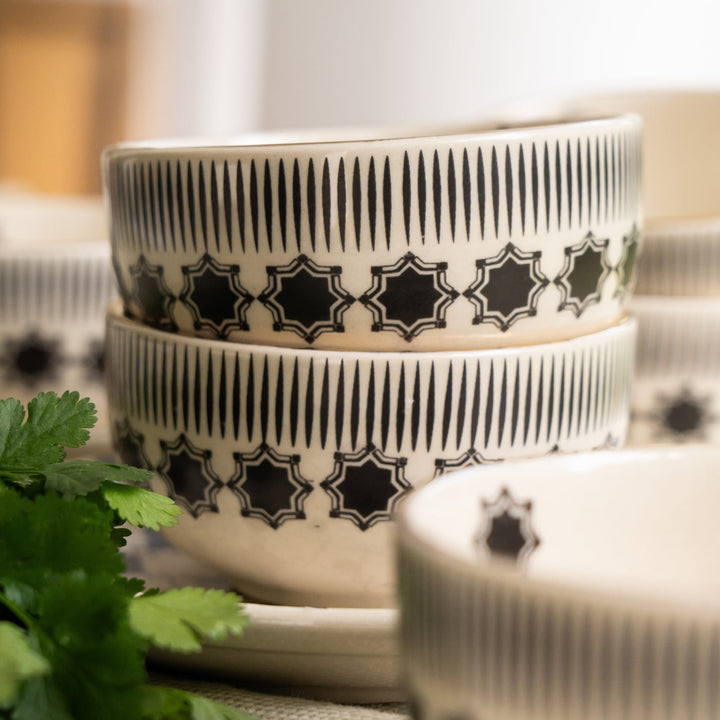 Shatranj Black and White Printed Soup Bowl