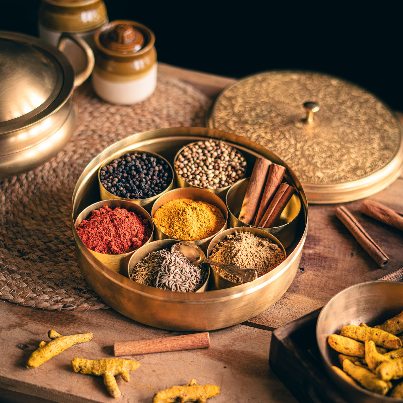 Brass  Premium Bronze Spice Box/Masala Daani with lid
