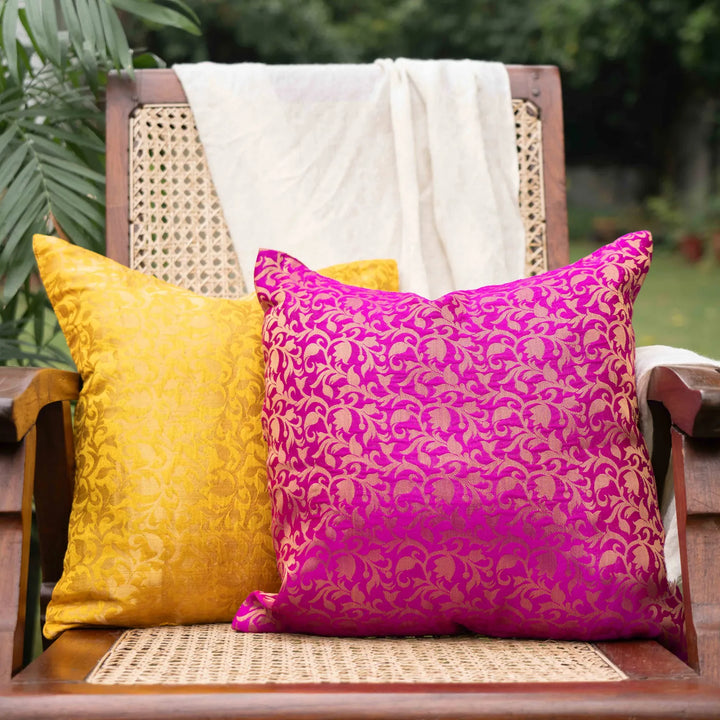 Surya aur Vasant Floral Silk Brocade Aashiyana Cushion Cover