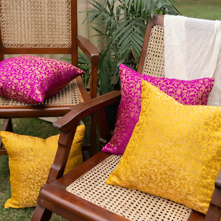 Surya aur Vasant Floral Silk Brocade Aashiyana Cushion Cover