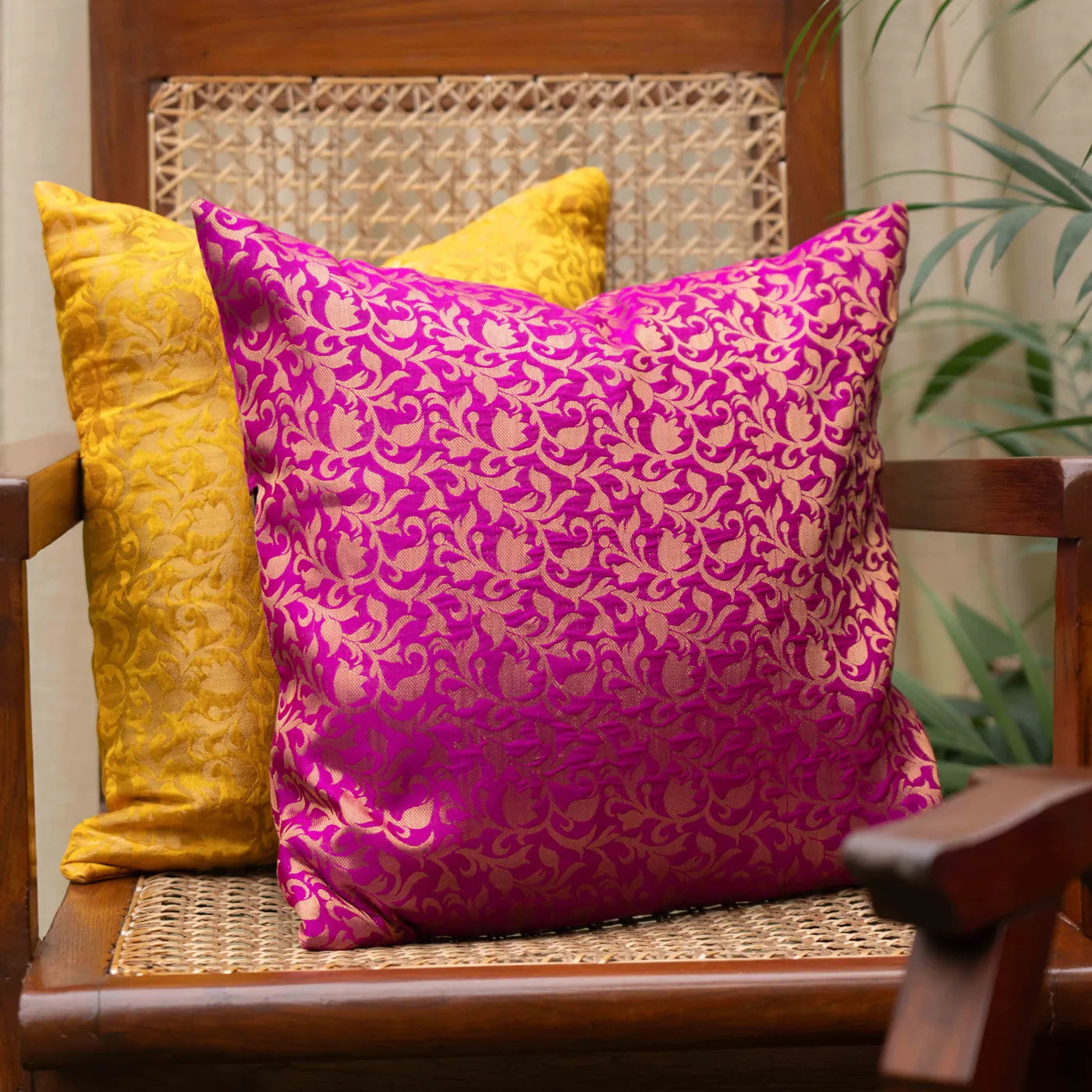 Surya aur Vasant Floral Silk Brocade Aashiyana Cushion Cover