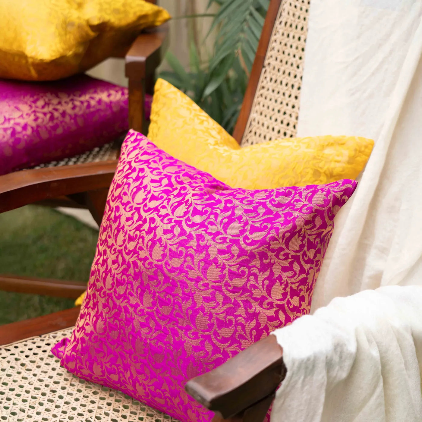 Surya aur Vasant Floral Silk Brocade Aashiyana Cushion Cover