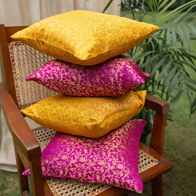 Surya aur Vasant Floral Silk Brocade Aashiyana Cushion Cover