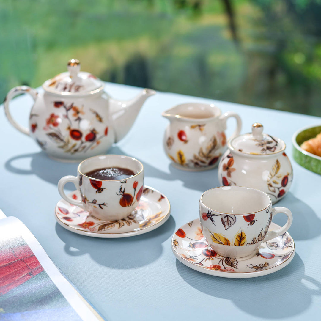 Anaara Floral Printed Ceramic Tea Set of 15 pcs