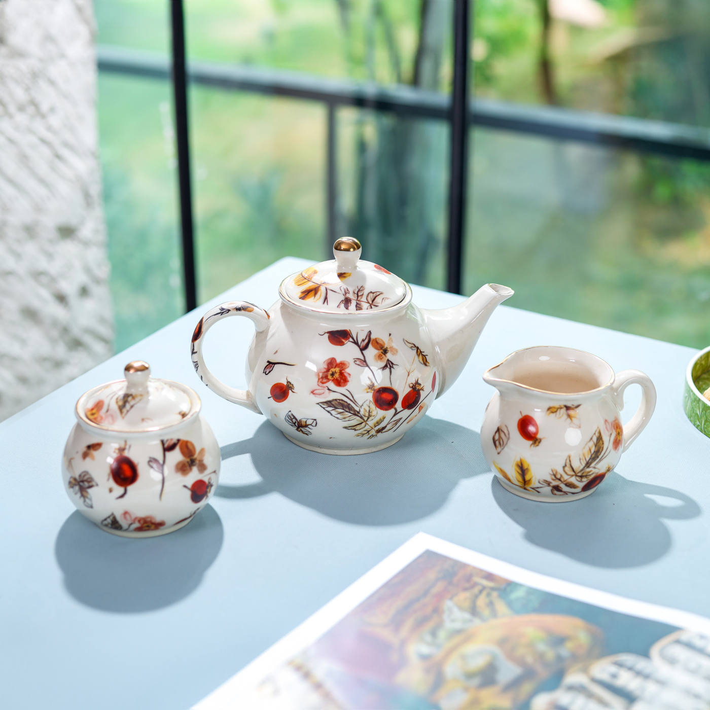 Anaara Floral Printed Ceramic Tea Set of 3 pcs | Amalfiee