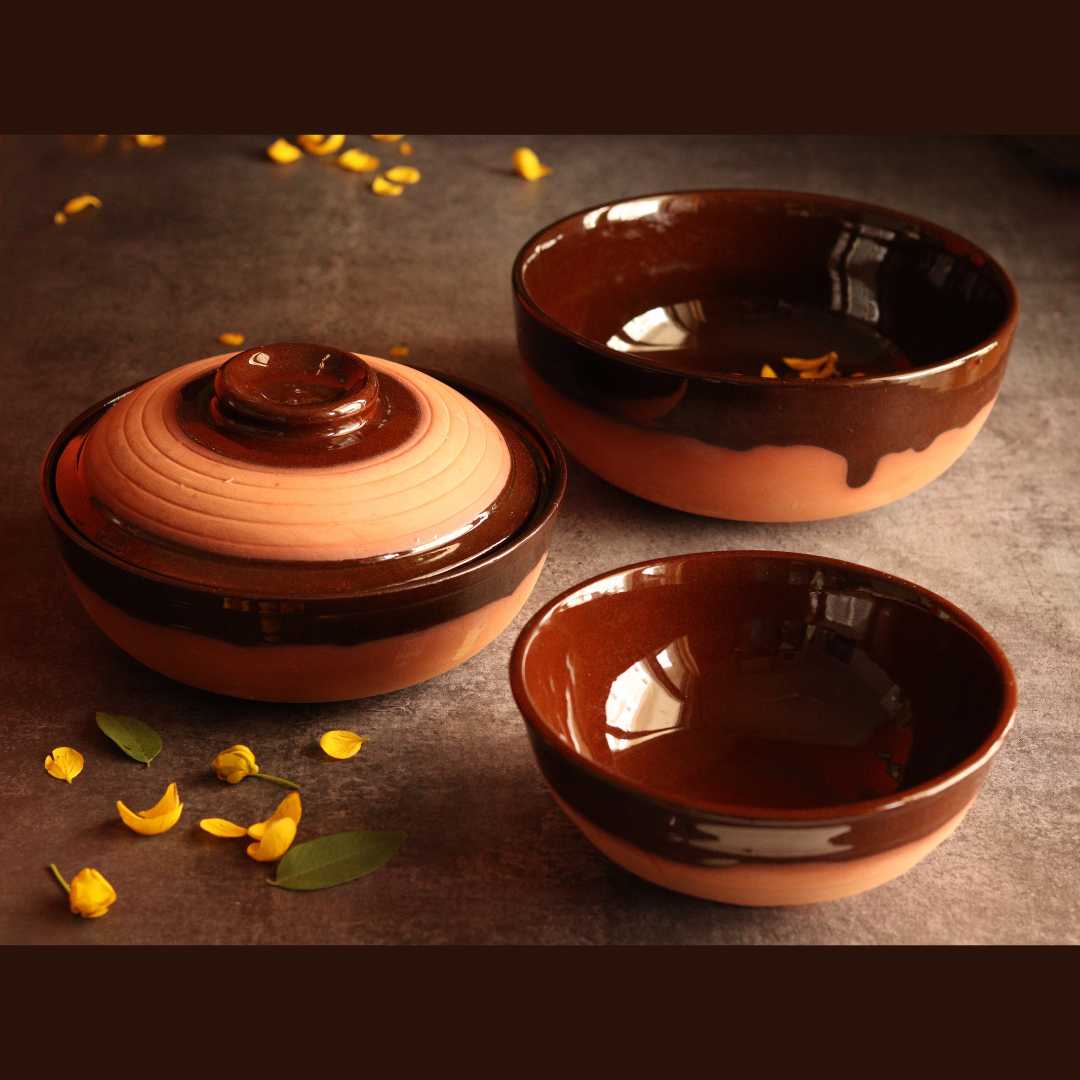 Terracotta Handmade Glazed Pots Set of 3 Amalfiee Ceramics