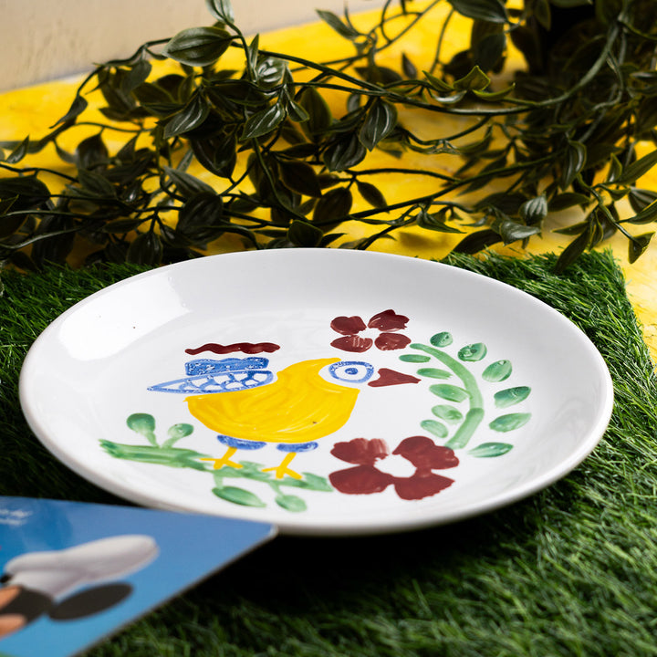 Yellow Bird Handpainted Wall Decor Ceramic Single Plate