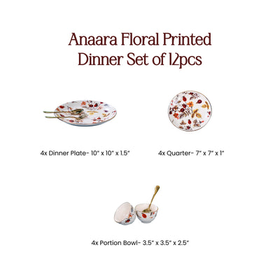 Anaara Floral Printed Dinner Set of 12 pcs