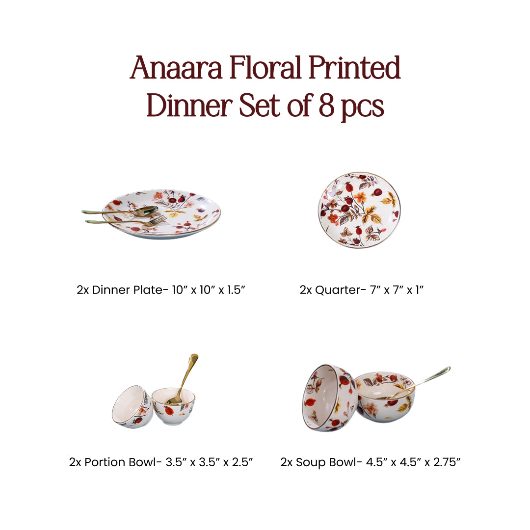 Anaara Floral Printed Dinner Set of 8 pcs